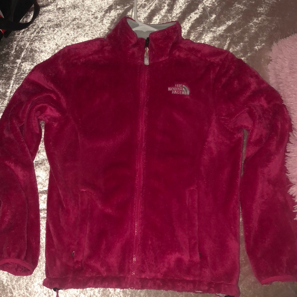Hot pink fleece north face jacket